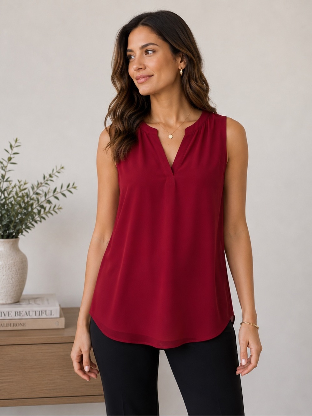 LOFT Sleeveless V-Neck Blouse | Deep Red Workwear Tank Top‎ | Size S | work life